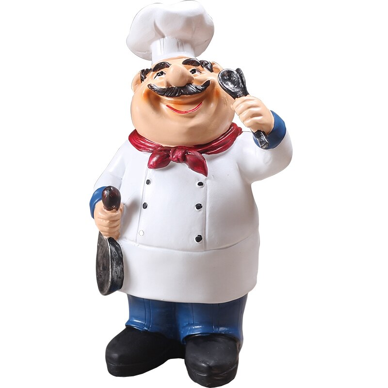 Retro Chef Model Ornaments Resin Crafts Mini Chef Figurines Home Kitchen Restaurant Bar Coffee Decor: White  pot spoon