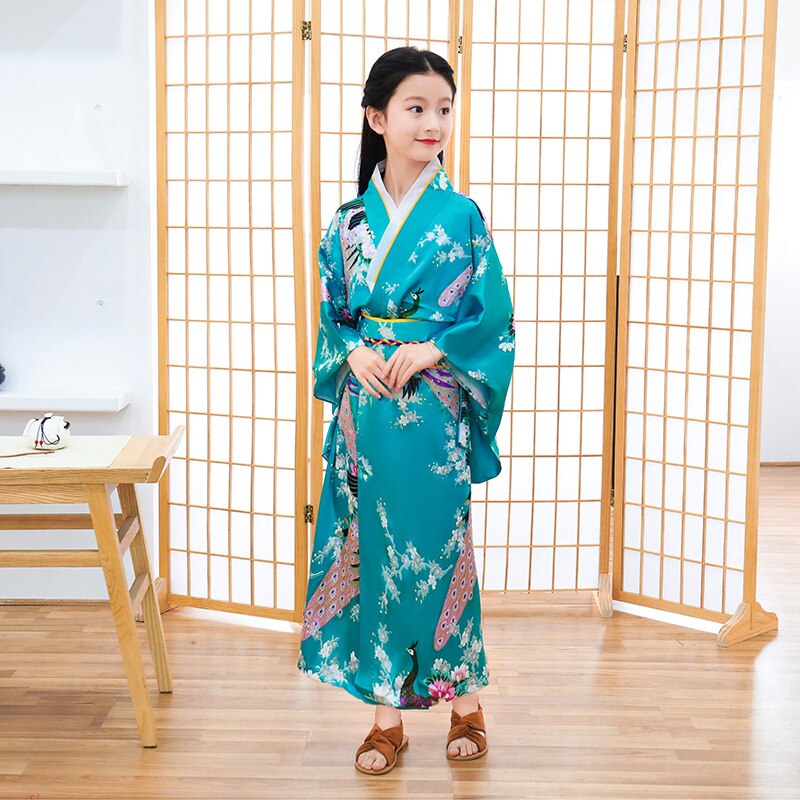 Traditionell kinesisk kimono för barn sidenklänning för barn i ett stycke klänning: Sjöblått / 140