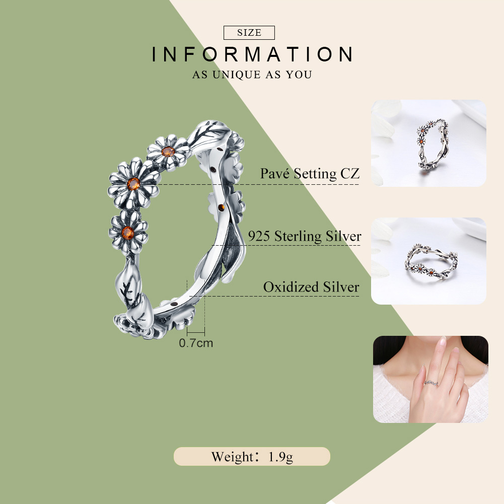 Bamoer 100% 925 Sterling Silber verdrehte Gänseblümchen Blume Weibliche Finger Ringe für Frauen Sommer Hochzeit Schmuck Anel SCR298