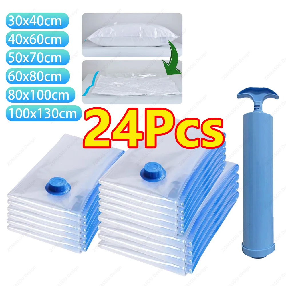 1-24Pcs Vacuum Storage Bags Vacuum Seal Bag Reusable Space Saving Bags Folding Compressed Organizer Bag For Clothes Bedding