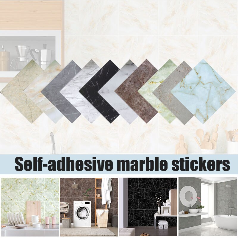 2Pcs Marble Graan Tegel Stickers Waterdicht Zelfklevende Pvc Muur Floor Stickers Wallpapers Voor Home Decor 30X30 Cm Qjs S