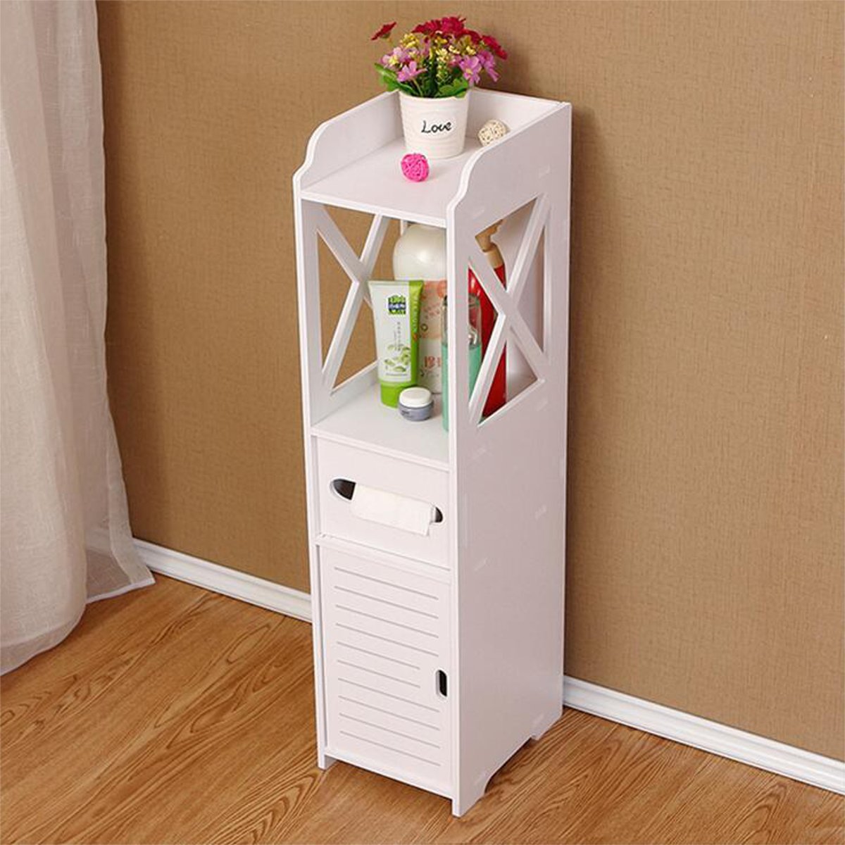 4 Layers Bathroom Cabinet Rack Cupboard Storage Shelves Corner Floor Cabinet Unit Toilet Tissue Storage Rack Tissue Drawers