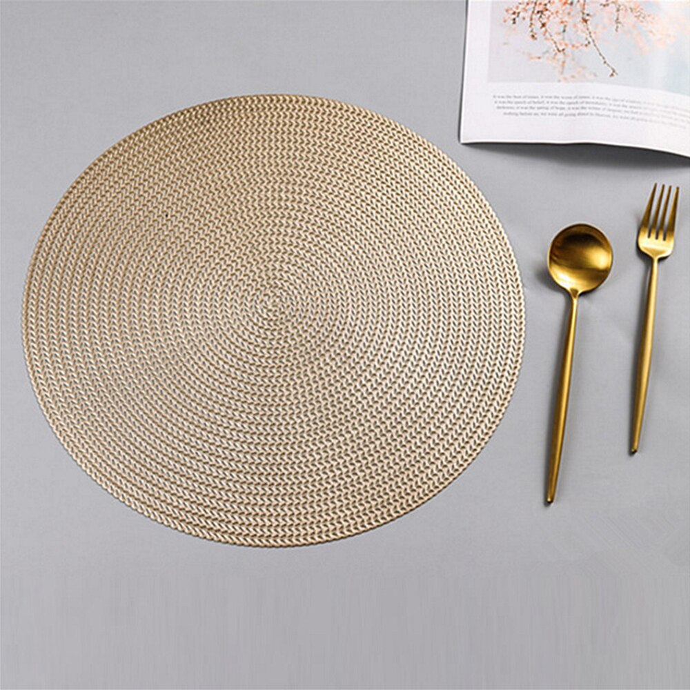 Mantel redondo de estilo nórdico de 38cm, Mantel Individual occidental de PVC, resistente al calor, antideslizante, con aislamiento, para mesa de restaurante y cena: Gold