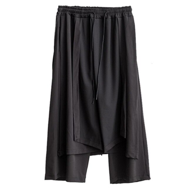 Pantalon ample pour homme, culotte faux deux jambes larges irrégulières, tenue de scène de style Yamamoto foncé: XXXL