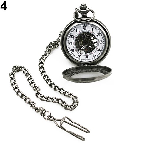 Unisex Vintage Arabische Cijfers Retro Stijl Bronzen Mechanische Pockets Horloge Romeinse Cijfers Quartz Ketting Zakken: Zilver