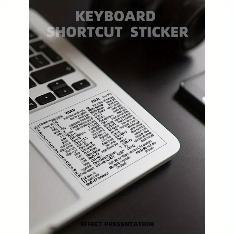 1sheet Letter Graphic Laptop Protective Sticker, Keyboard Stickers, Windows/word Shortcuts Waterproof Sticker for Laptop