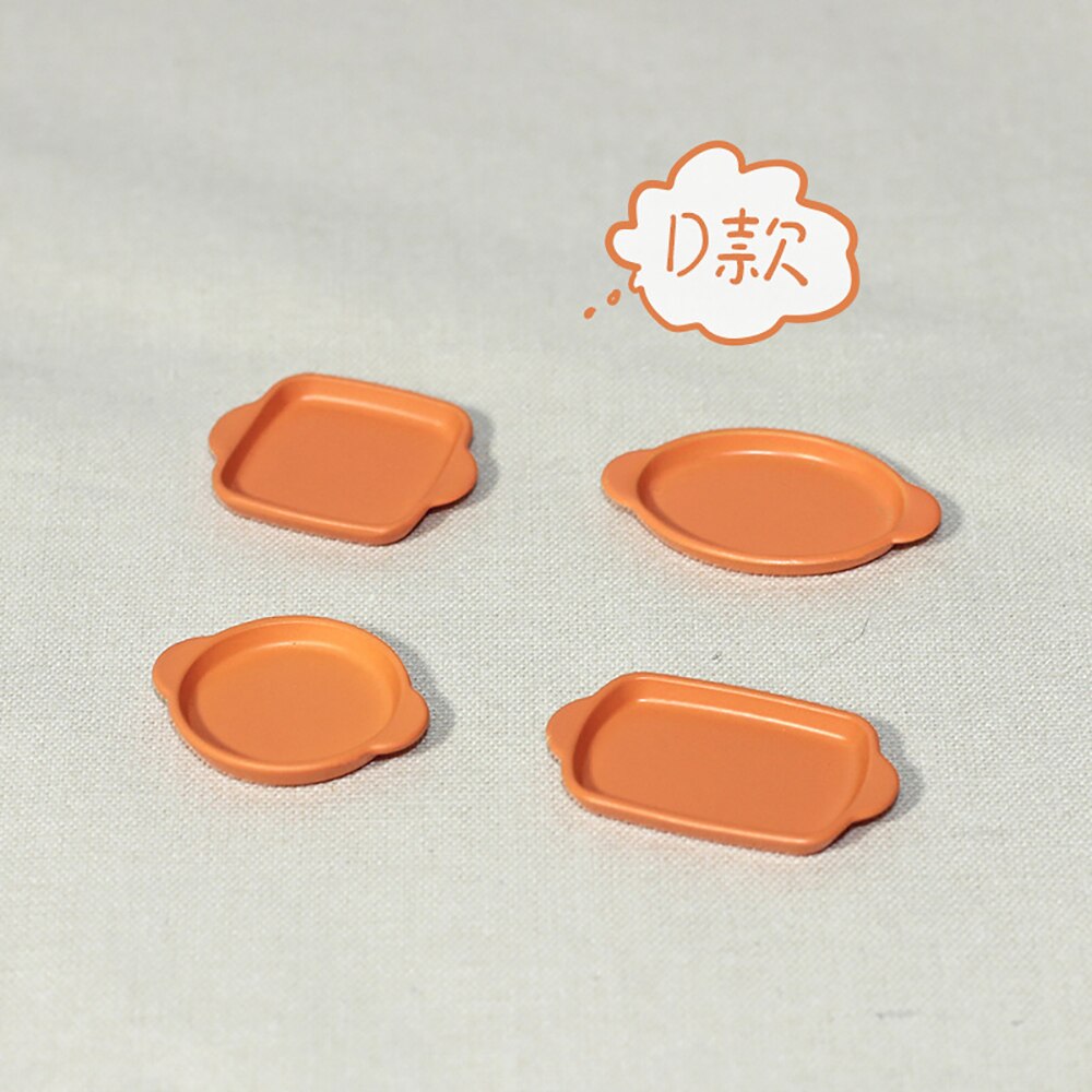4Pcs 1/12 Dollhouse Miniature Accessories Mini Alloy Dish Model Simulation Plate Toys for Doll House Decoration: D