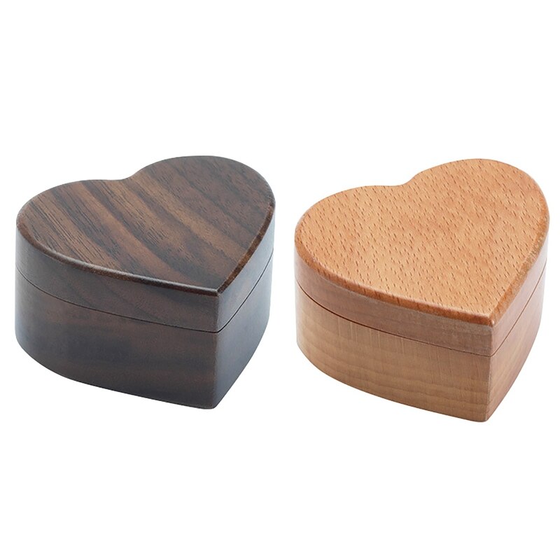 HLZS-Love Heart Shape Walnut Wooden Ring Box Solid Wood Decorative Jewellery Storage Box Engagement Box Proposal Anniversary Gif