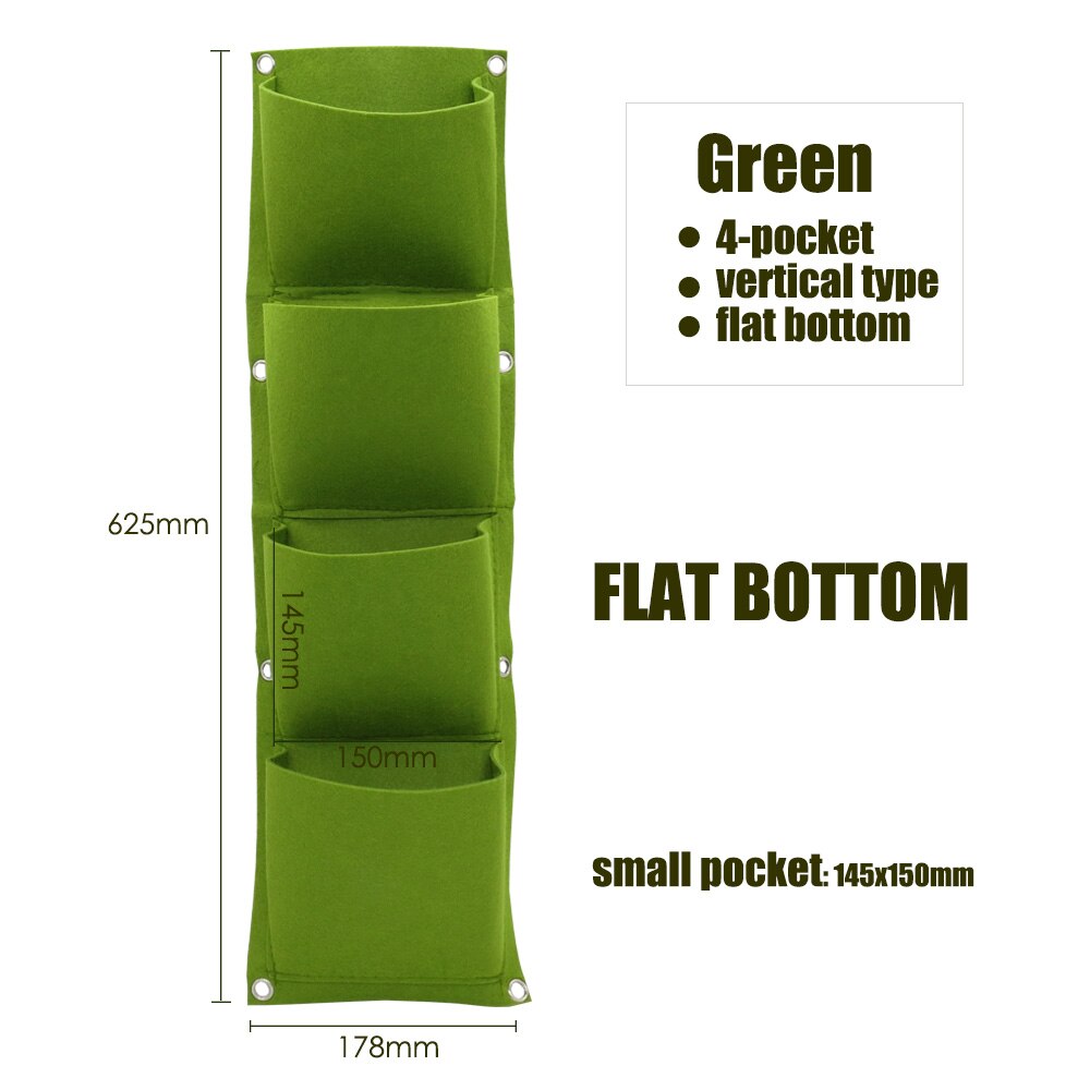MUCIAKIE bolsa Vertical de plantación de 4 bolsillos verde colgante para pared de jardín bolsas de cultivo de plantas hogar bolsas de cultivo de pared suministros para el hogar: FLAT-4POCKETS-Verti