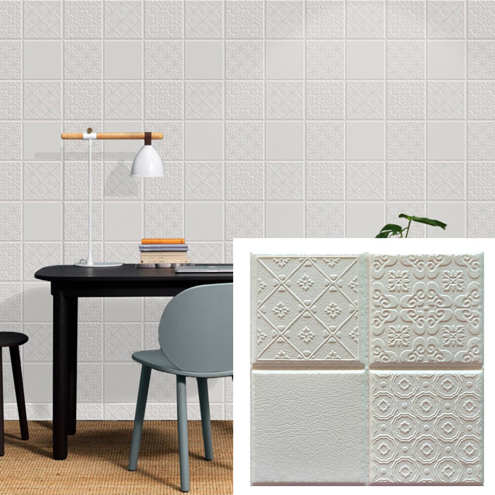 Self-adhesive 3D Decorative Wall Tile Stickers Waterproof Square European Style Easy to Peel Stickers for Kitchen Bathroom Floor