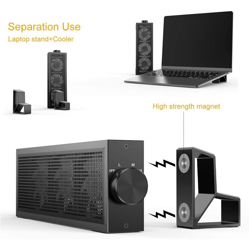 Jiushark Laptop Fan Cooling Pad Aluminium Laptop Cooler Stand Met 3 Rgb Led Light 3 Verstelbare Speed Usb 2.0 Voor gaming, werken