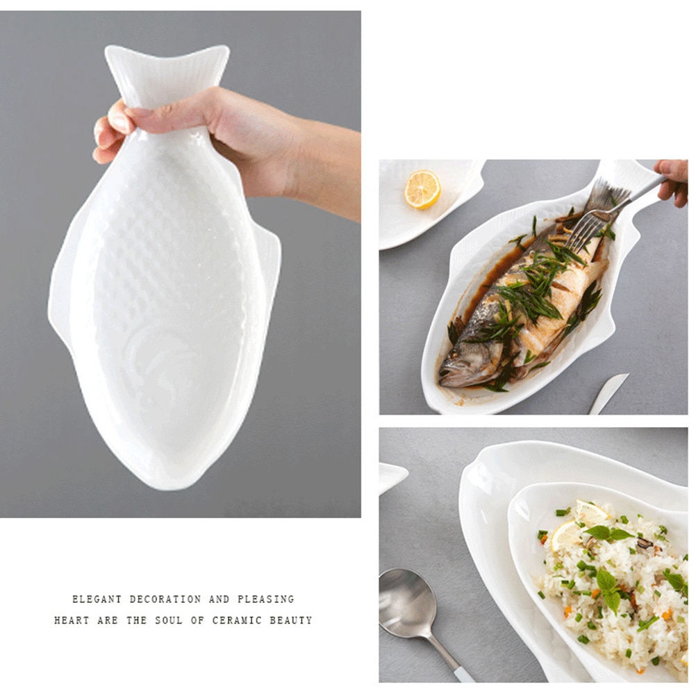 Vajilla de cerámica con forma de pez, plato , almacenamiento de aperitivos, pescado, plato de cena fino, accesorios de cocina