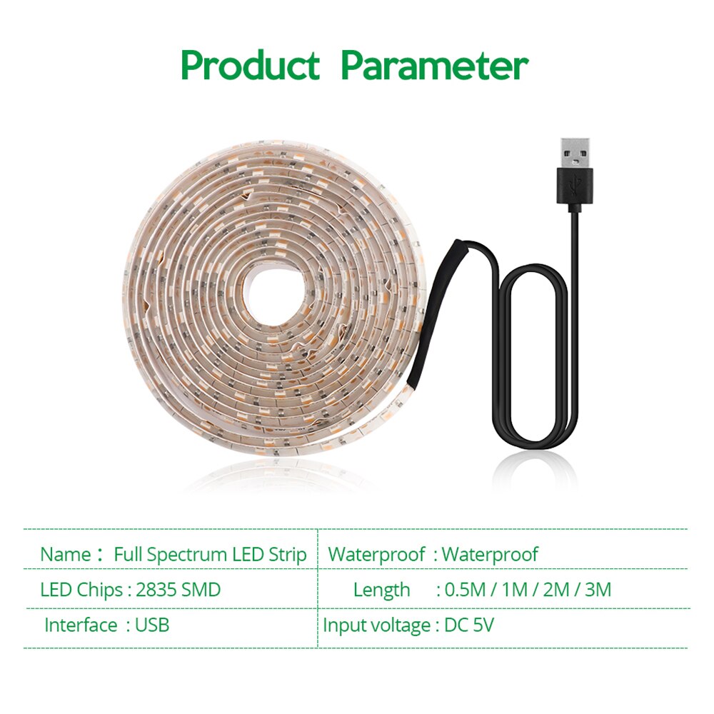 LED Grow Light Full Spectrum USB Grow Light Strip 0.5m 1m 2m 3m 2835 SMD DC5V LED Phyto Tape for Seed Plants Flowers Greenhouses