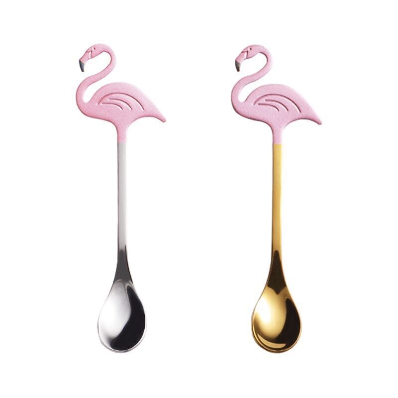 Cuillère à café flamant rose créative en acier inoxydable 304, cuillère à mélanger à peinture plaquée titane, tasse suspendue, cuillère