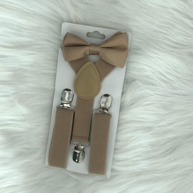 Bow Tie Suspenders Set For Baby Boys Elastic Solid Color Y-Back Braces Adjustable Suspender Children Matching Tuxedo Suit Brace: khaki