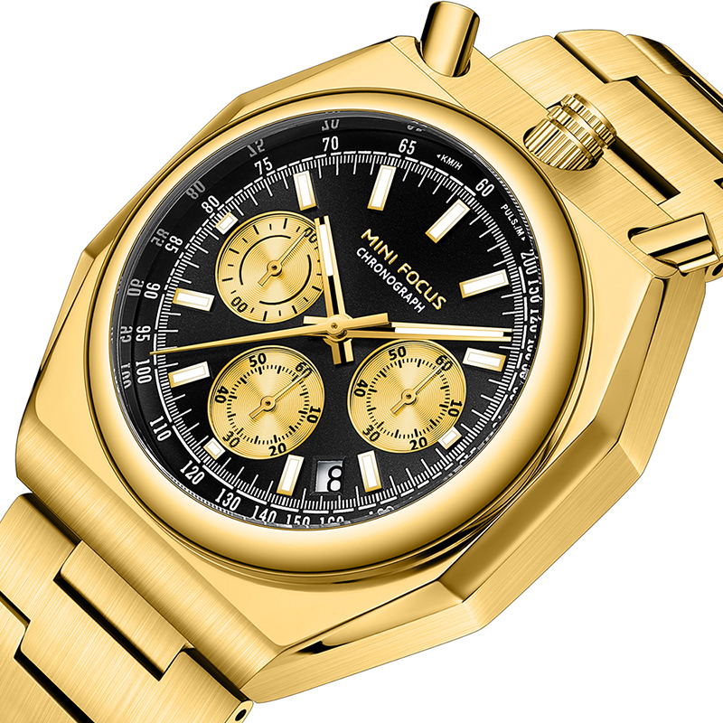 MINI FOCUS MF0601G Luxury Men Quartz Watch Waterproof Chronograph Stainless Steel Band Luminous Hands Classic Wristwatch