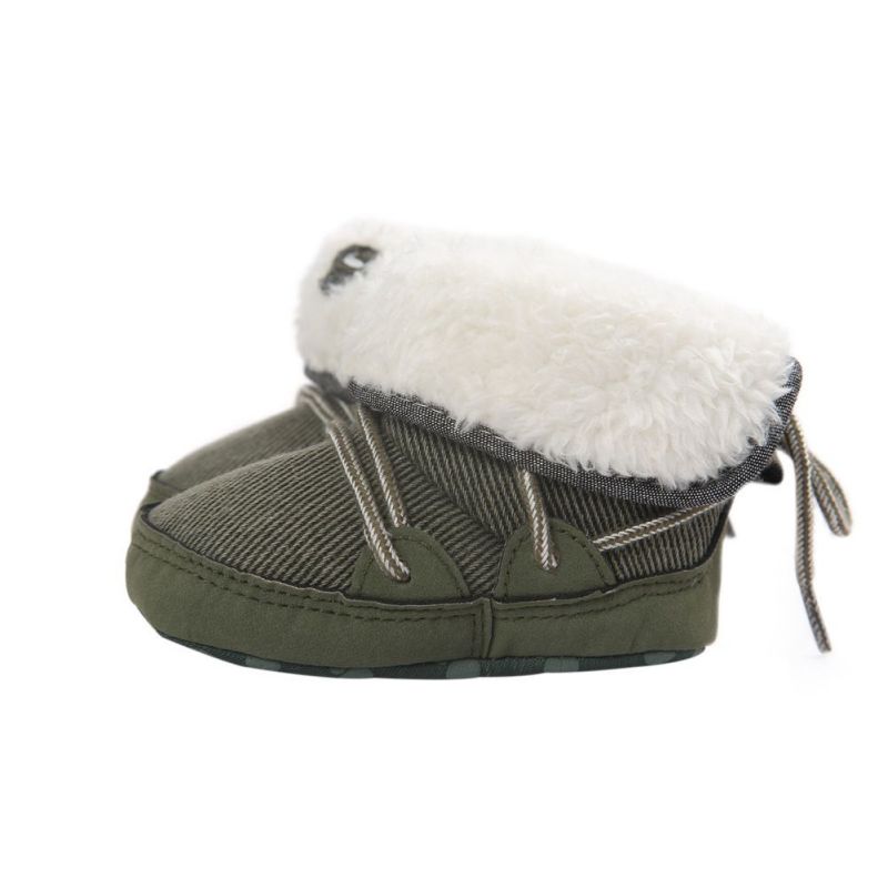 Pasgeboren Baby Jongens Prewalker Zachte Snowboots Faux Fur Lace-Up Laarzen Sneeuw Crib Shoe 0-18M s06: Army Green / 1