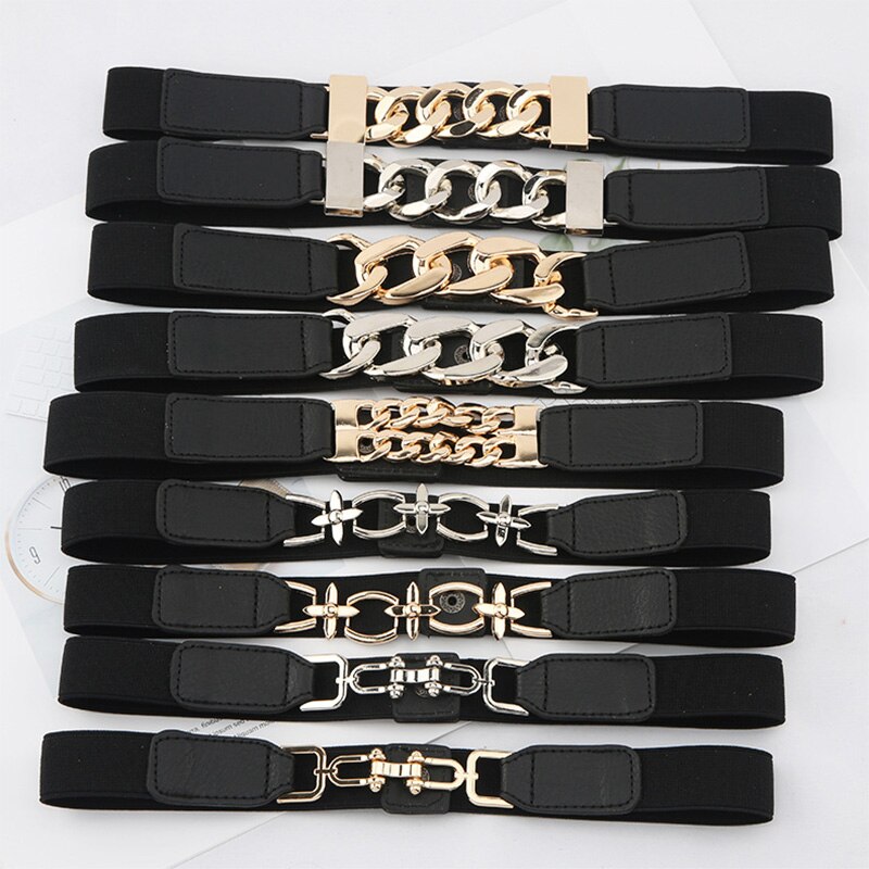Luxury Gold Chain Belt Elastic Silver Metal Waist Belts for Women Stretch Ladies Coat Ketting Riem Waistband 2.3cm