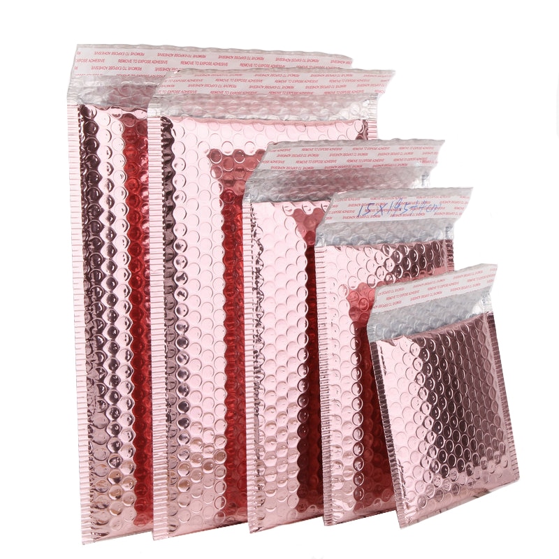 10 stk roseguld aluminiseret film boble mailer selvforseglet taske mailer vandtæt polstret konvolut fortykker emballageposer