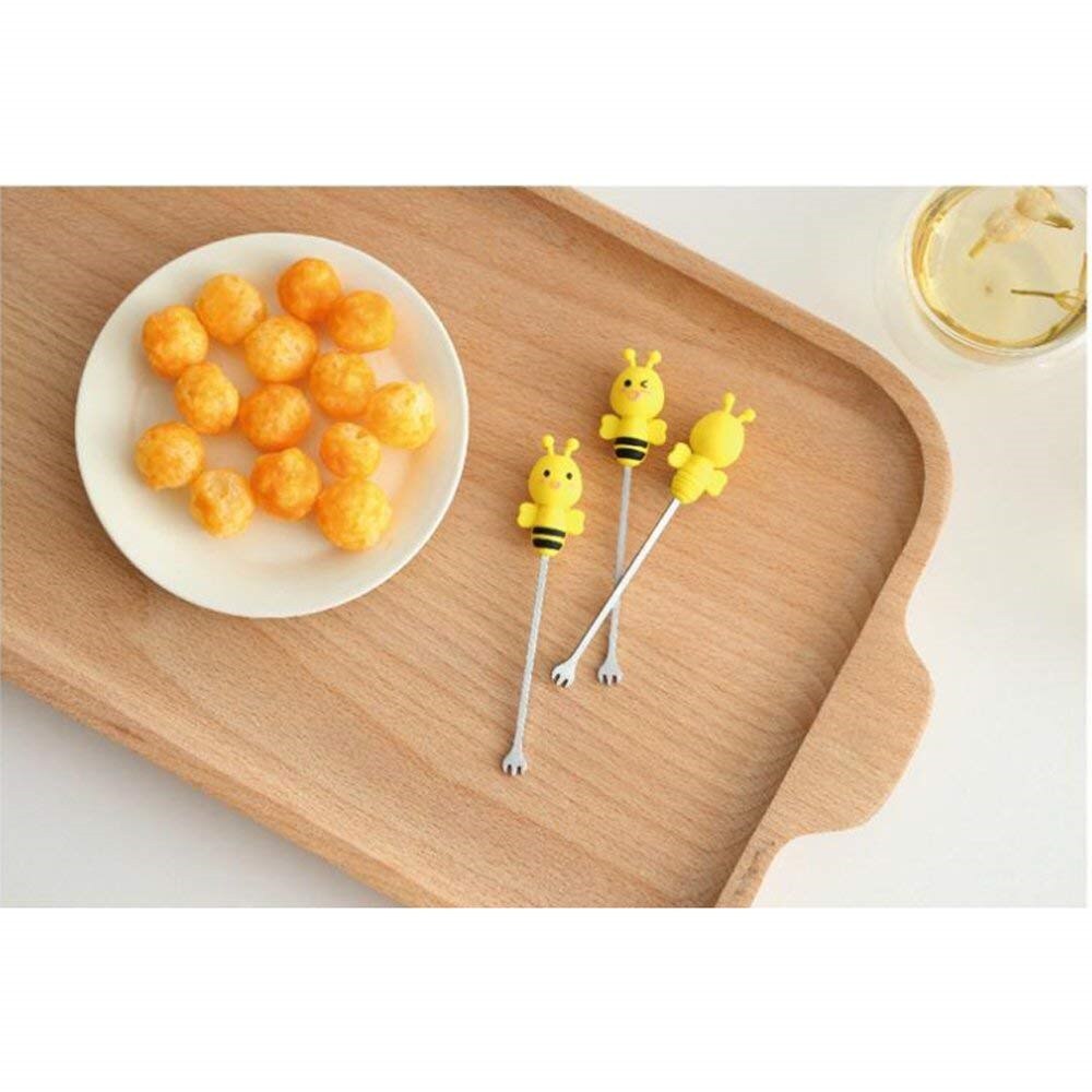 Fourchettes à fruits et abeilles mignonnes avec Pot en céramique | En acier inoxydable, Mini fourchettes à gâteaux et desserts en acier inoxydable, accessoires de cuisine pratiques 6 pièces