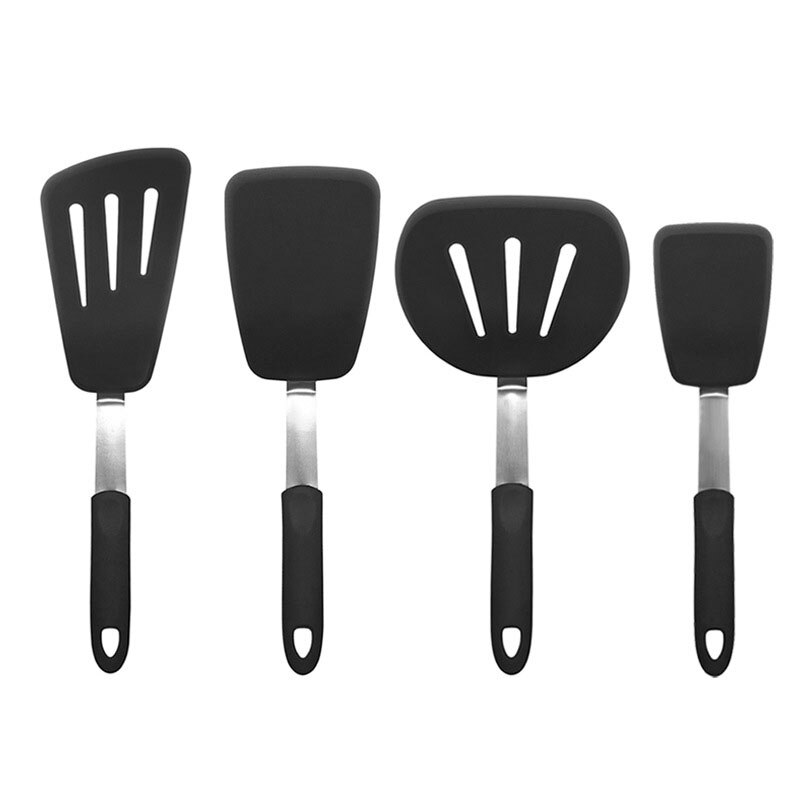 Siliconen keukengereedschap geschikt voor ei, vis, koekenpan, schep, gebakken schep, spatel, kookgerei: E -4 stuks