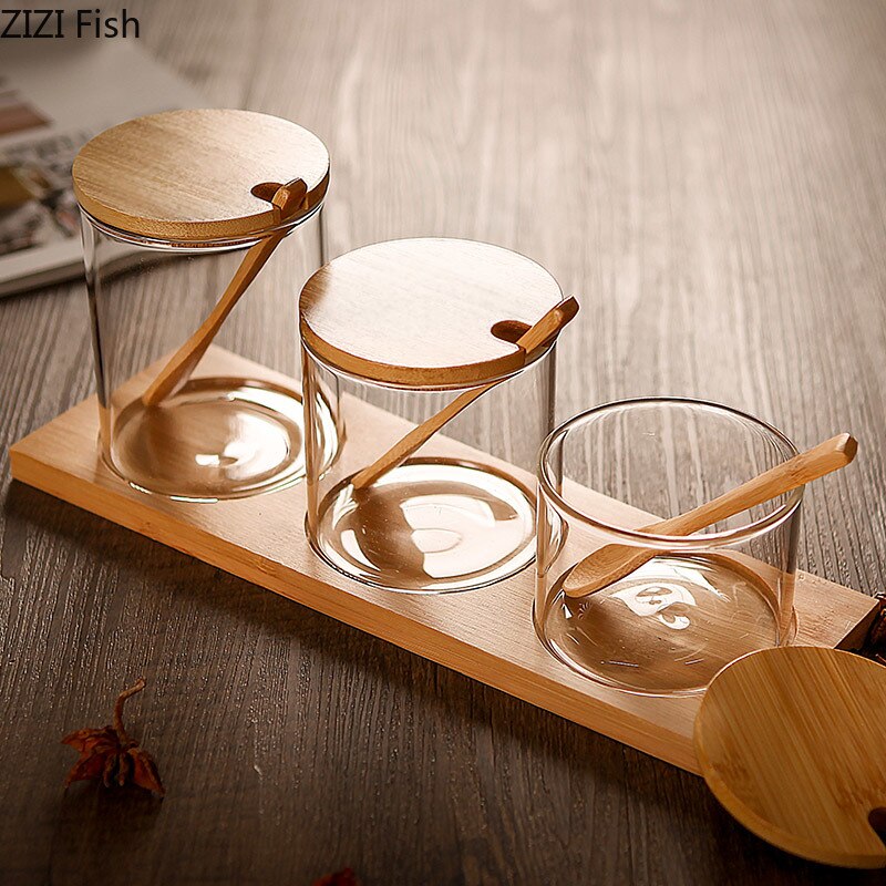 Verre Transparent assaisonnement Pot stockage bouteille ménage assaisonnement boîte sel réservoir cuisine fournitures combinaison ensemble