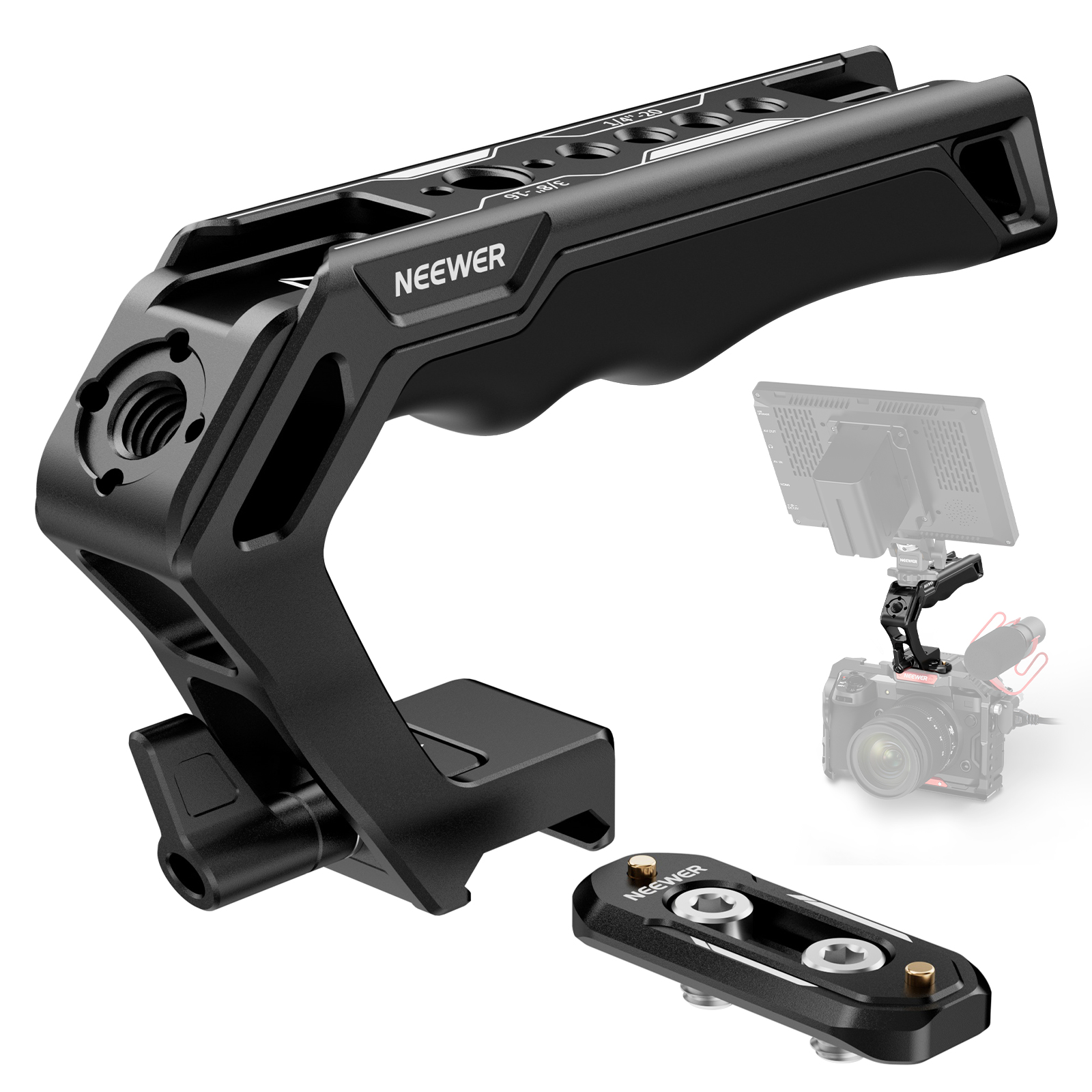 NEEWER 2 In 1 Top Handle/Side Handle Camera Cage Video Rig Handle with 360° Rotatable NATO Rail Clamp, 1/4" Threads: Yellow
