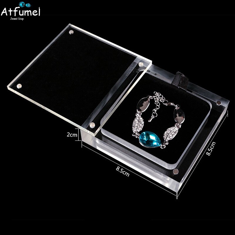 Acrylic Diamond Jewelry Storage Box Transperant Magnet Lid Bracelet Pendant Ring Earring Display Case Gem Stone Box