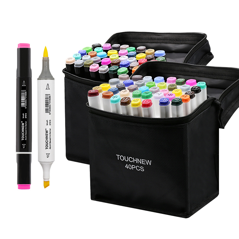 TOUCHNEW-rotuladores artísticos de doble punta para niños y adultos, pincel de Alcohol y cincel para bocetos, 30/40/60/80/168 colores