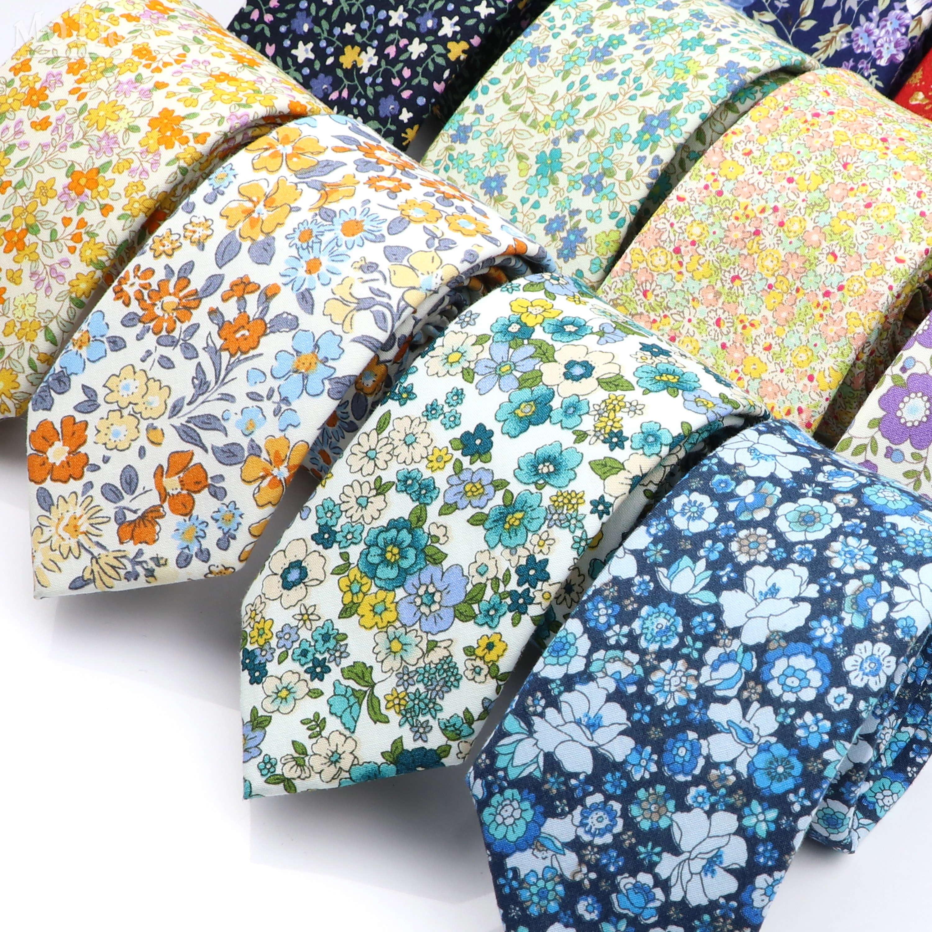 Cravate slim en coton pour hommes, , décontracté, pour costume de mariage, rose, bleu, jaune, imprimé Floral,