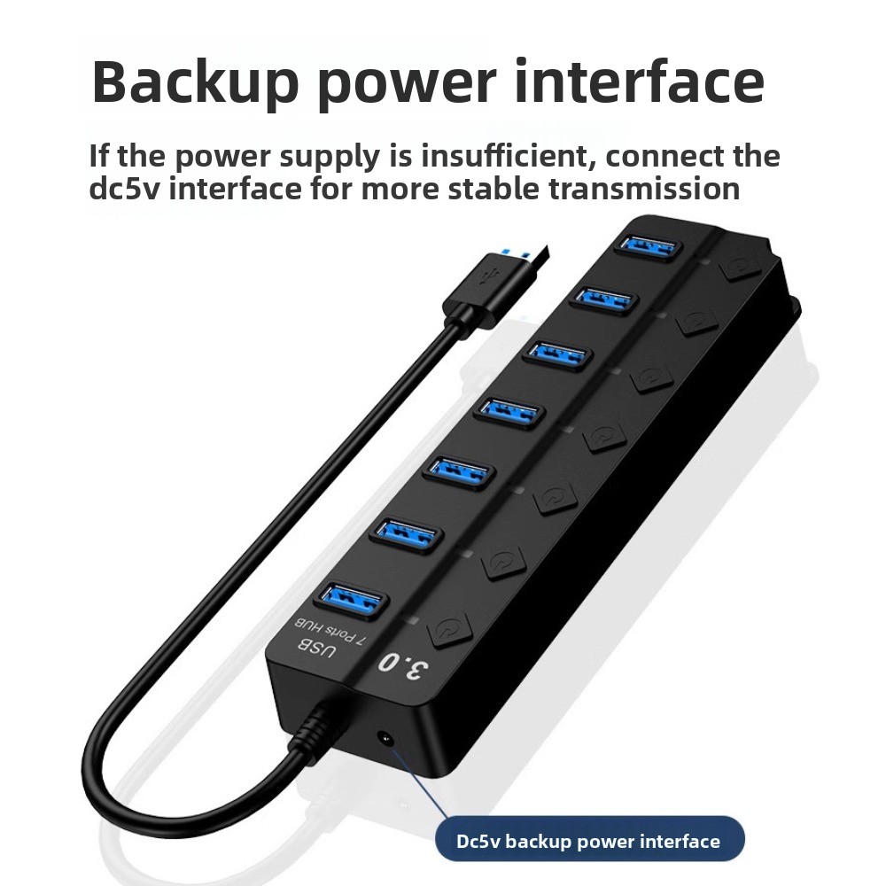 Hub USB 3.0 7 em 1 com Interruptor Independente, Dock de Expansão, Divisor USB 3.0 Multifuncional com 7 Portas, Extensor USB de Alta Velocidade