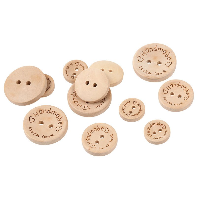 50Pcs 2Hole Natuurlijke Houten Knoppen Handgemaakte Met Liefde Hout Knop Voor Scrapbooking Craft Diy Baby Kleding Naaien Accessoires