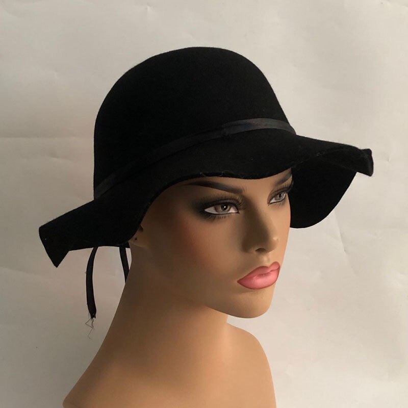 Winter Fedoras Solid Wool Warm Fedoras for Women Girl Spring Jazz Caps Wide Brim Simple Church Derby Flat Top Hats
