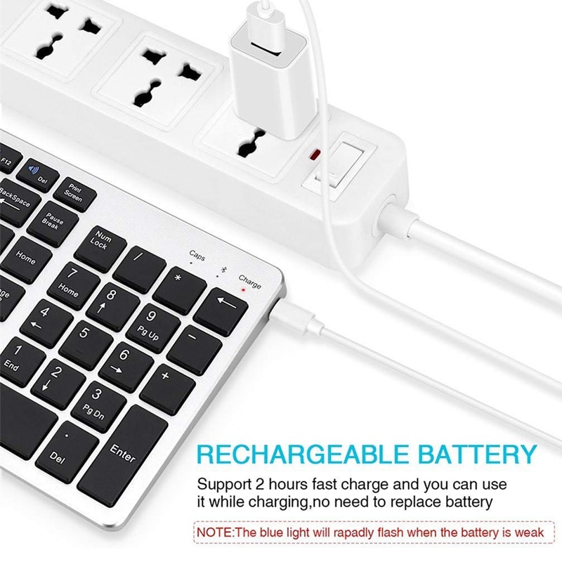 Wiederaufladbare, tragbare bluetooth-tastatur mit nummernblock für laptop, pc, tablet, windows, ios und android