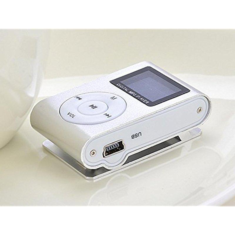 BEESCLOVER Silver Mini MP3 Player Clip USB FM Radio LCD Screen Support for 32GB Micro SD 3.5mm r60