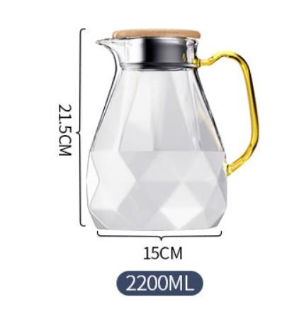 Glass vann ware diamant gjennomsiktig gull håndtak 1.8l kald vannkoker kopp kaffe te sett gass bar dekorasjon hjem kjøkken utstyr: Gryte 2200ml