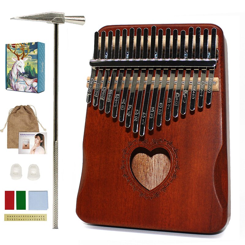 Kalimba 17 Keys Thumb Piano Mahogany Mbira Body Musical Instruments Handguard Wood Kalimba Piano Music Box: Love-Brown