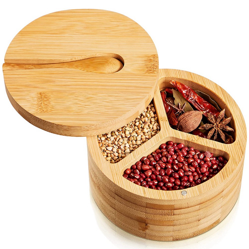 Boîte à Sel Pivotante En Bambou Avec Couvercle Magnétique - 2 Pots Pour Herbes Et épices 2 - 5