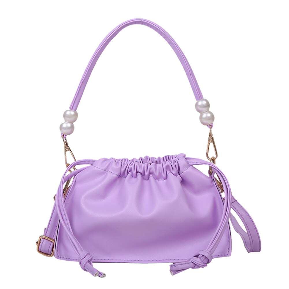 Jeugd Dames Eenvoudige Veelzijdige Tas Vrouwen Handtassen Trekkoord Geplooide Mode Mini Totes Schouder Crossbody Tassen: Paars