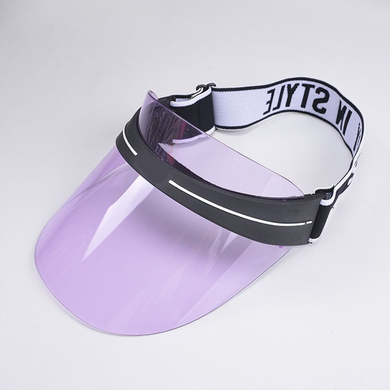 Kvinder brev sport parasol rejser solcreme kørsel baseball cap kvindelige gennemsigtig pvc plastik tom top solhat: Lilla