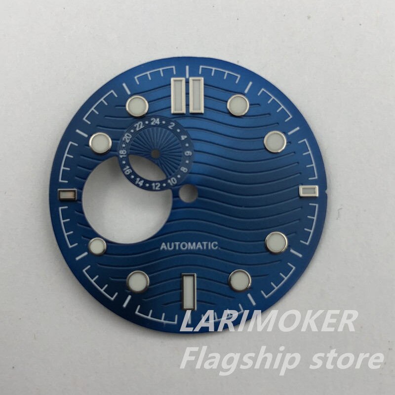 Larimoker 30.8 Mm Blauw/Zwart Water Rimpel Glow Green Hollow Out Dial Voor NH39 Beweging Horloges Accessoires