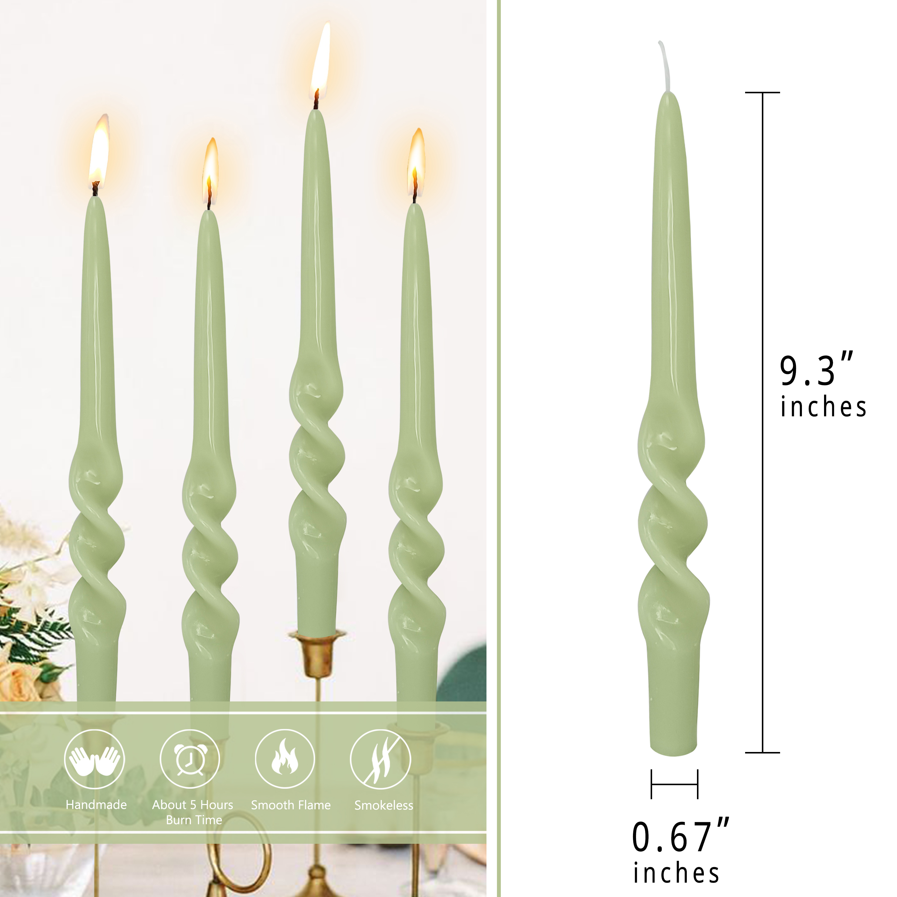 4 PACK CHRISTMAS DECORATIVE SPIRAL TAPER CANDLES GREEN & RED DINNER CANDLESTICKS