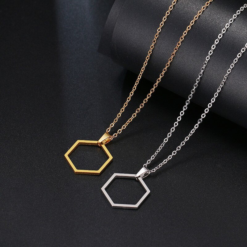 Hexagonal Necklace for Women - Classic Minimalist Geometric Square Pendant - Everyday Jewelry