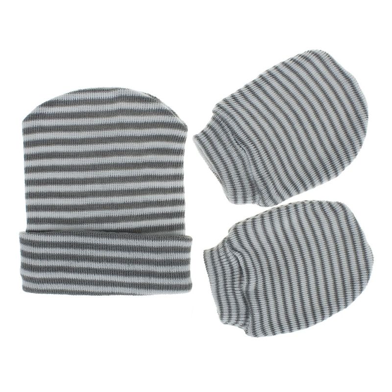 2 pçs bebê anti riscar luvas de algodão macio única camada chapéu conjunto proteção riscas luvas mais quentes kits: Cinza
