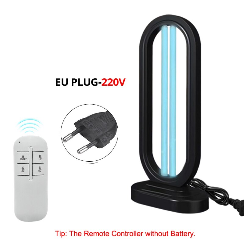 50W UV Lamp Sterilizer Ozone Quartz Lamp Irradiator UVC Bactericidal Disinfection Light 3-block Timer 15/30/60min Germicidal: 220V EU PLUG black