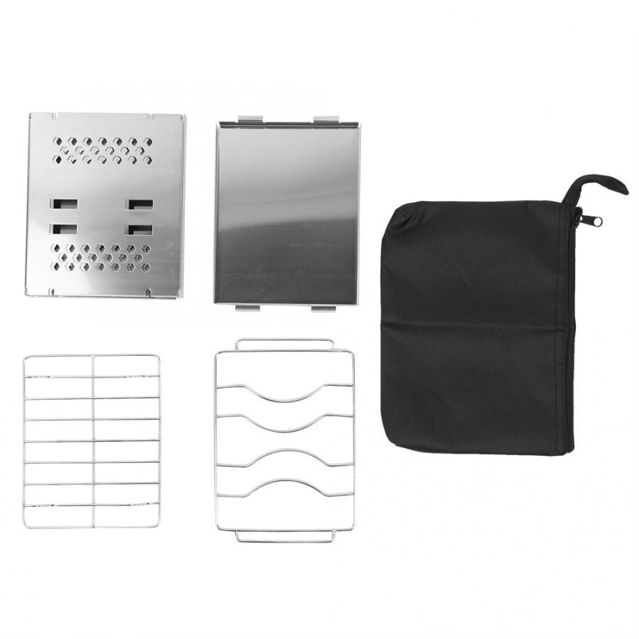 Neue Faltbare Mini Edelstahl Grill Ofen Rack Kohle Herd Halterung Wind Shiled BBQ Zubehör