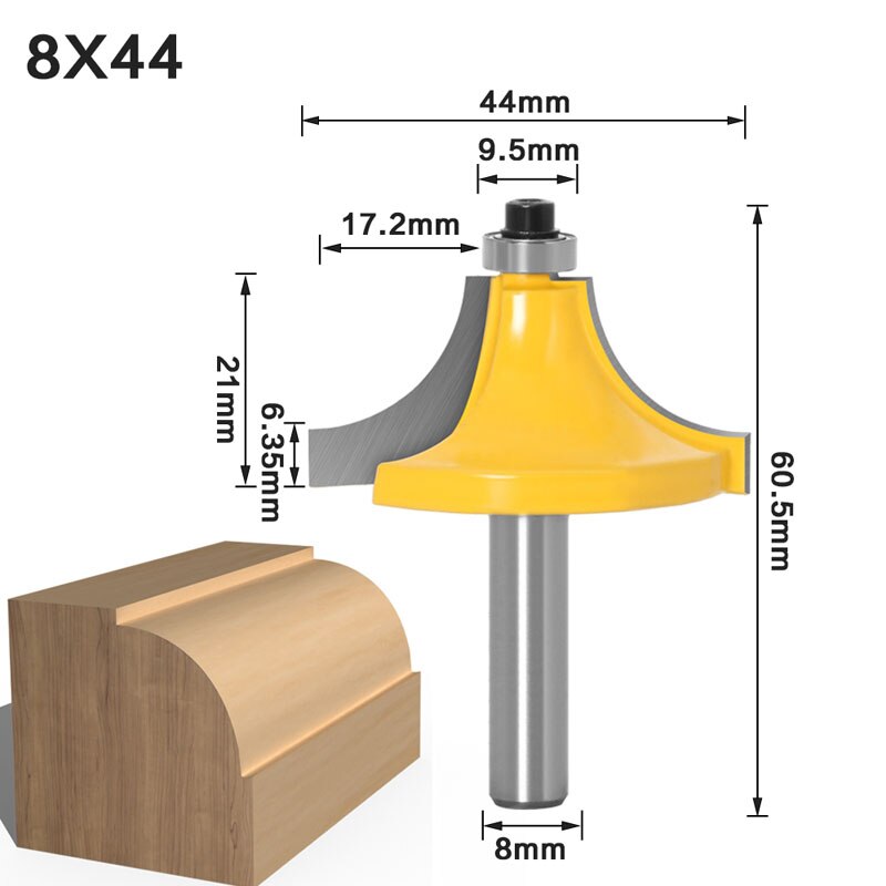 1PC 8mm Shank Corner Round Over Edging Wood Router Bit Large 2 Flute Corner Round Cove Box Bit Woodworking Tenon Cutter Tool: 29mm