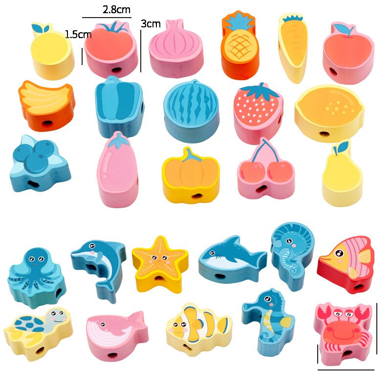 Optioneel Houten Kralen Speelgoed Oceaan Vis Verkeer Digitale Brief Groente Fruit Monterssori Educatief Spel Baby Vroeg Leren