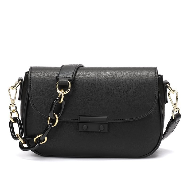 Women's Solid Color Small Square Bag Simple Korean One Shoulder Double Shoulder Leisure Crossbar Chain Leisure Bag: black