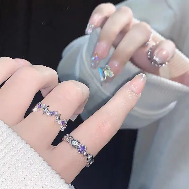 Kpop-Bague ouverte en forme de cœur pour femmes et filles, matiques de couple, rose, étoile, luxe, mariage, fête, de bijoux, Y2K, 2024